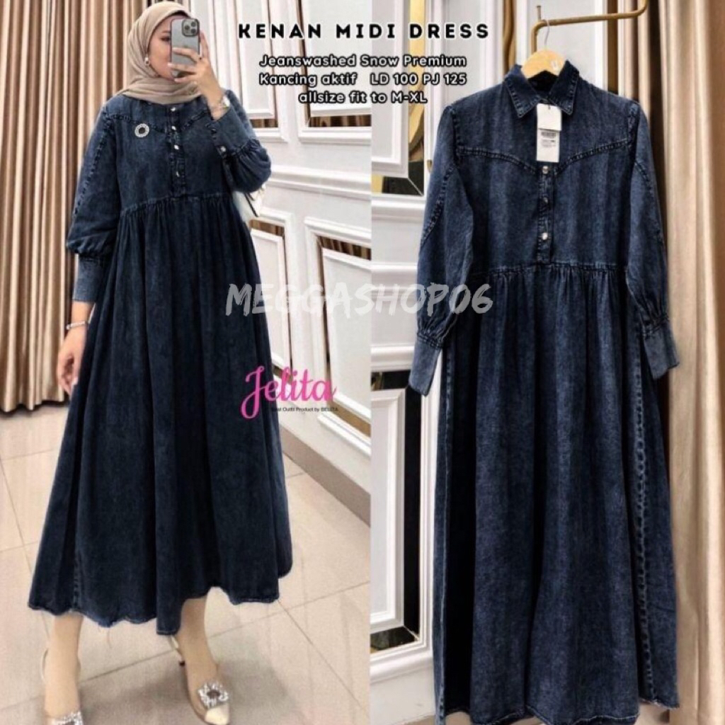 Keenan midi dress gamis jeans premium gamis jeans kekinian dress kekinian dress jeans midi dress
