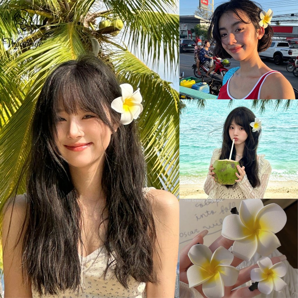 COD Jepit Rambut Bunga Kamboja Bali Telur Imitasi Gaya Hawaii Hiasan Rambut Bunga Klip Poni Wanita