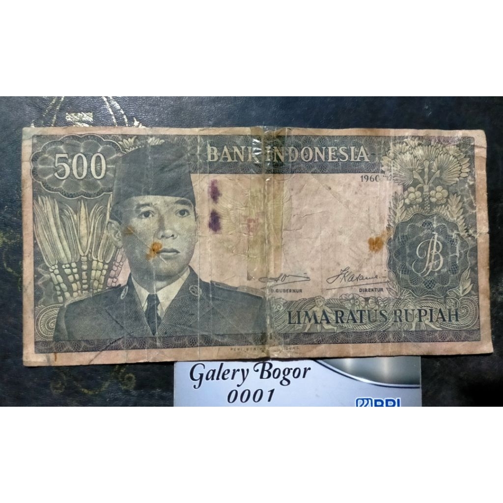 Langka 500 rupiah Sukarno 1960 jelek rusak isolasi wm garuda