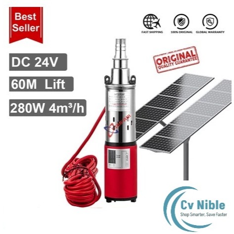 NIBLE - Efisien Pompa Air Tenaga Surya 12V 24V 280W 40-60M Sumur Pompa DC Sekrup Pompa Submersible I