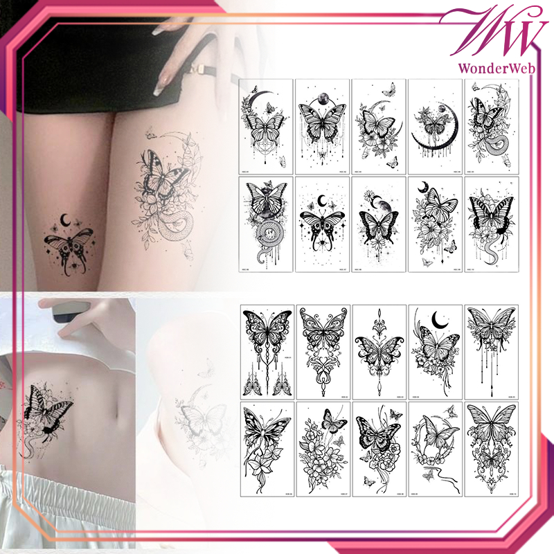 Isi 10pcs Tato Butterfly Stiker Tato Tato Temporer Tato Kupu-Kupu Tato Renda Tato Bunga Tato Semi Pe