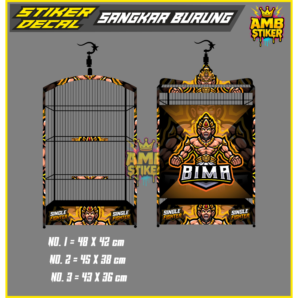AMB - STIKER DECAL SANGKAR BURUNG GAMBAR BIMA SANGKAR/KANDANG BURUNG KICAU SINGLE FIGHTER KOTAK