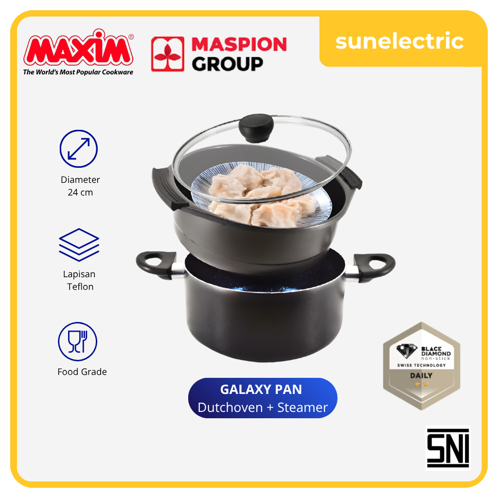 Maxim Galaxy Dutch Oven + Steamer Set / Kukusan / Sarangan Dandang Teflon Anti Lengket 24 cm - Biru