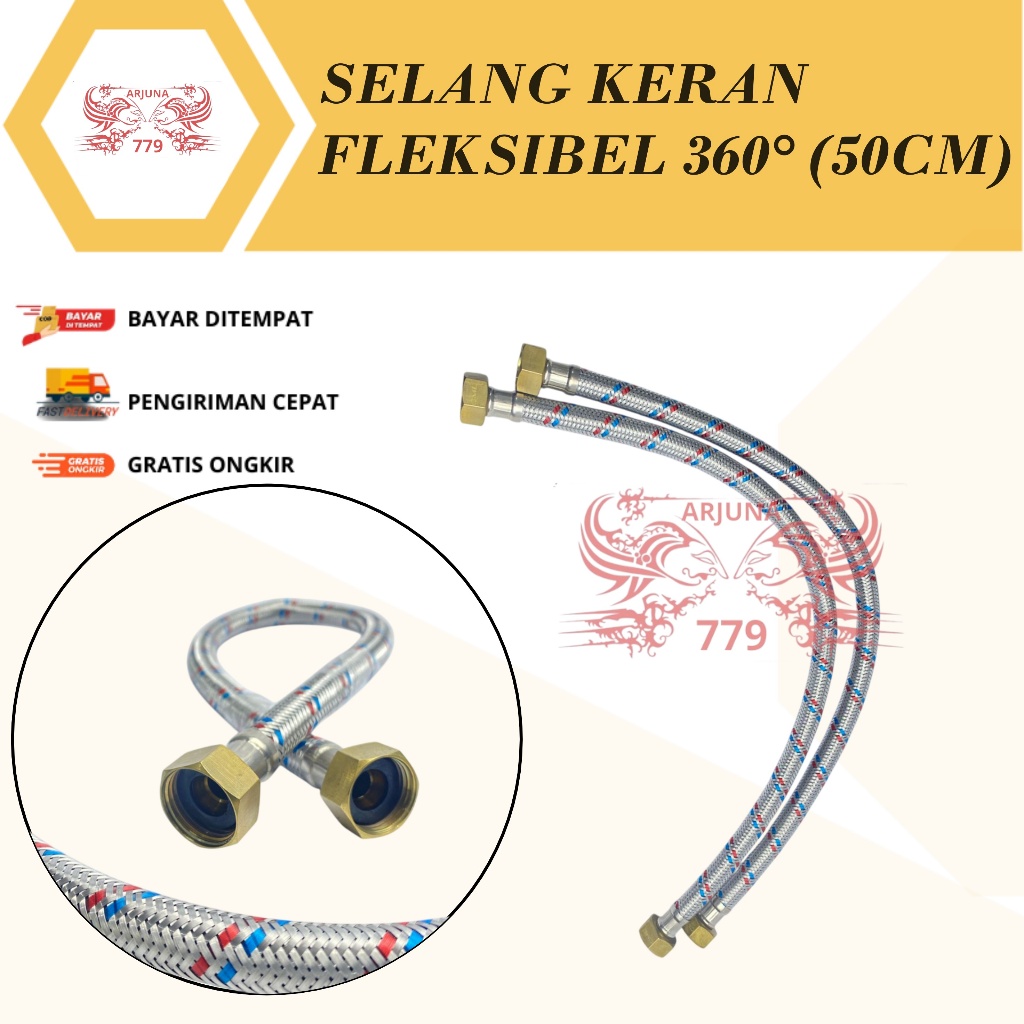 SELANG FLEKSIBEL/FLEKSIBEL ANYAM/AIR PANAS DAN DINGIN (50CM) SLANG KRAN AIR FLEKSIBEL