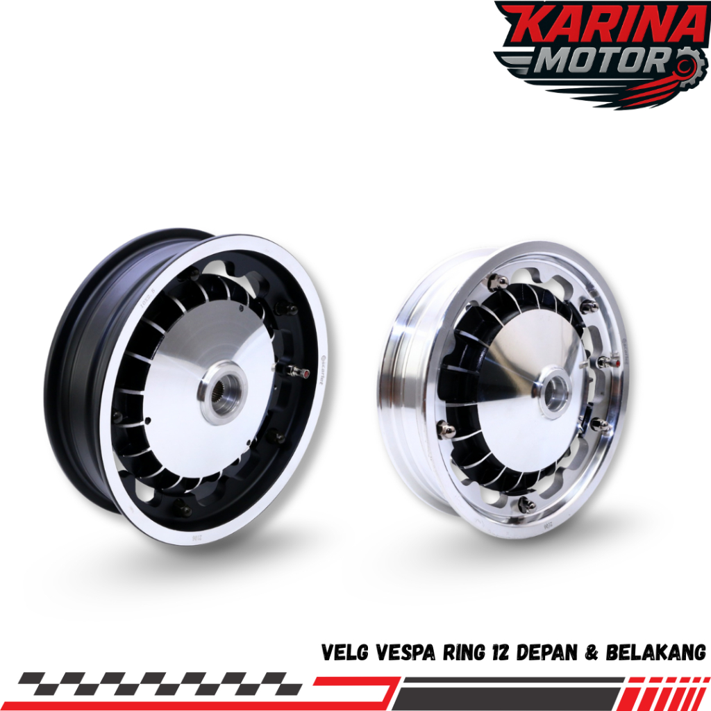 Velg Pelek Vespa Set Tromol Depan Belakang Ring 12 Vespa Excel PX Sprint Super - Scarlet Racing