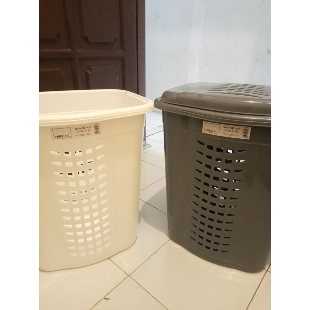 laundry basket lotte mart putih, abu ada tutup