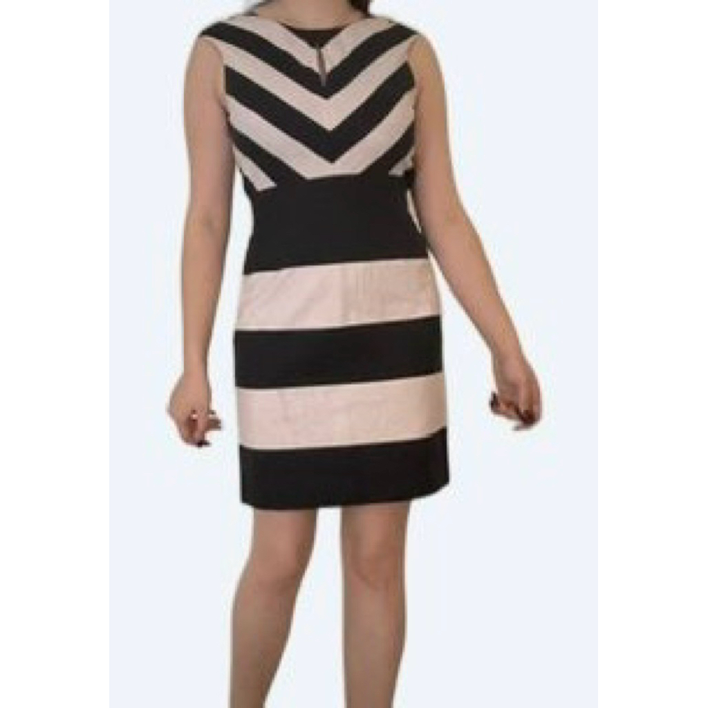 PRELOVED Karen Millen Black & White Block Stripes Sleeveless Mini Dress Garis Fashion Wanita Branded