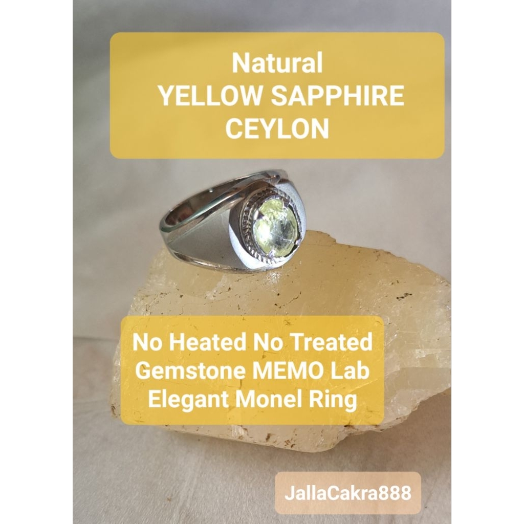 NATURAL YELLOW SAPPHIRE CEYLON Corundum NTE No Treated MEMO Gemstone Lab Cincin Permata Safir Kuning