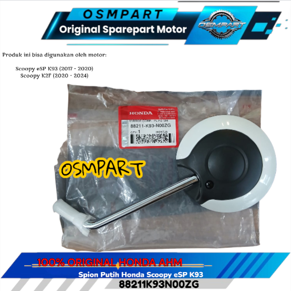 KACA SPION KANAN/KIRI PUTIH MUTIARA SCOOPY ESP K2F HONDA 88211K93N00ZG ORIGINAL