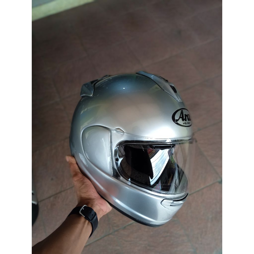arai vector x repaint alumunium silver helm arai vector x original helm second helm fullface