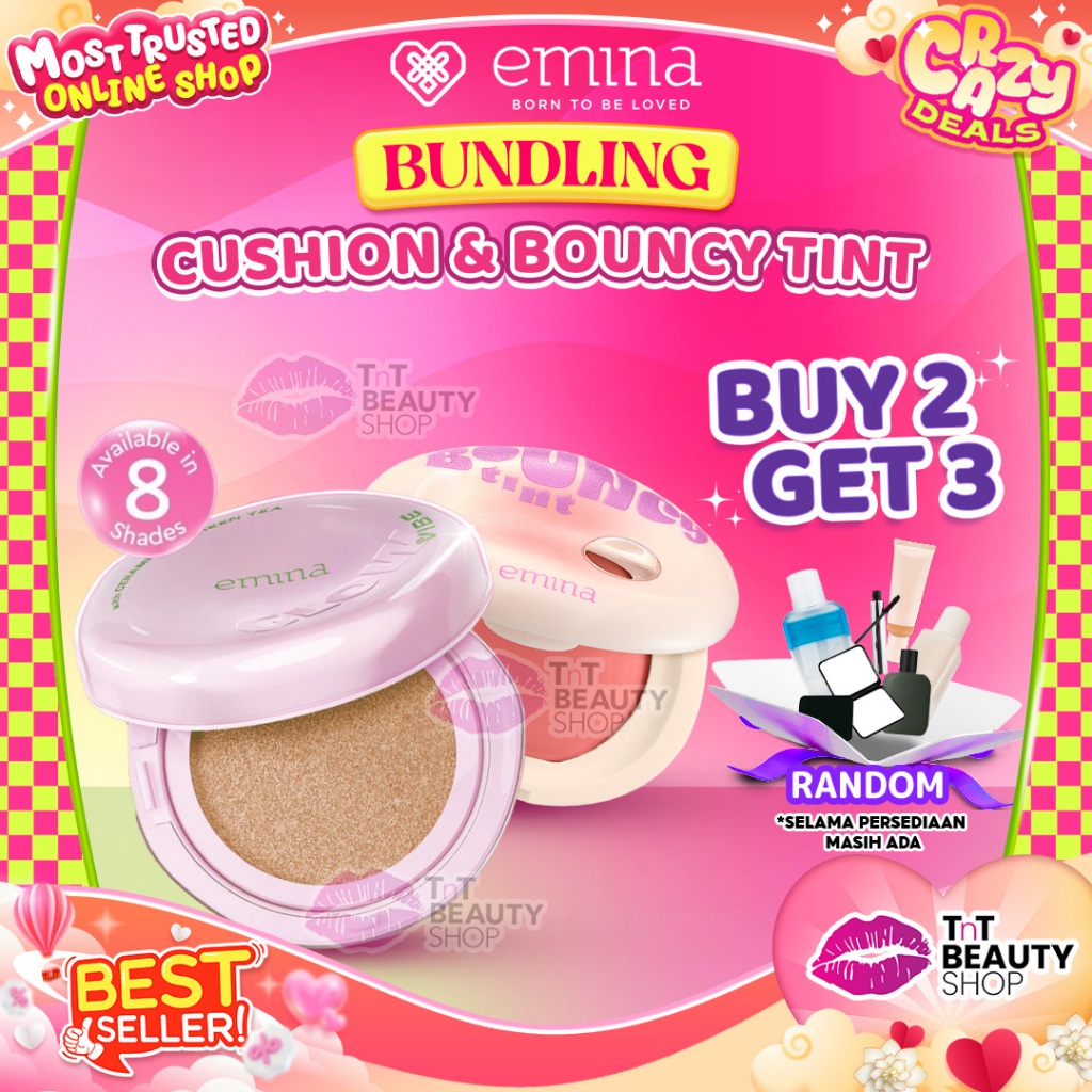 {BUNDLING} Emina Glow & Matte 3in1 Skincare Cushion SPF 50 PA++++ 13g & Emina Bouncy Tint 3 in 1 Lip