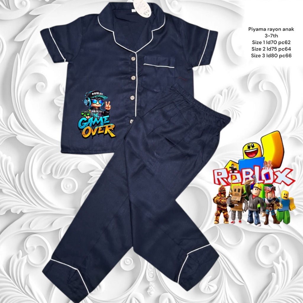 Baju Tidur Anak Celana Panjang / Piyama Anak Motif Roblox games / Piyama Anak 3-7th Rayon Halus