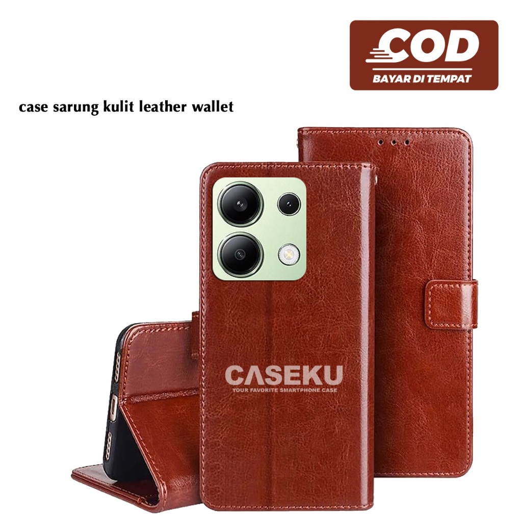 Case Sarung buku bahan Kulit Case Flip Leather Flip Wallet Case Redmi Note 13 4G Redmi Note 13 5G Re