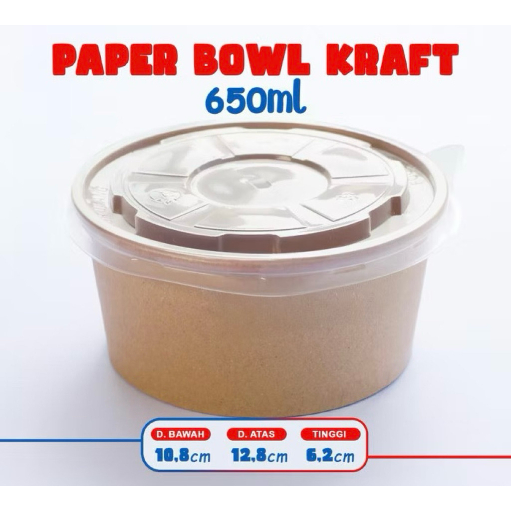 PAPER BOWL KRAFT COKLAT LAMINASI 650ML / PAPER BOWL KRAFT 650ML / PAPER BOWL KRAFT / MANGKOK KERTAS 