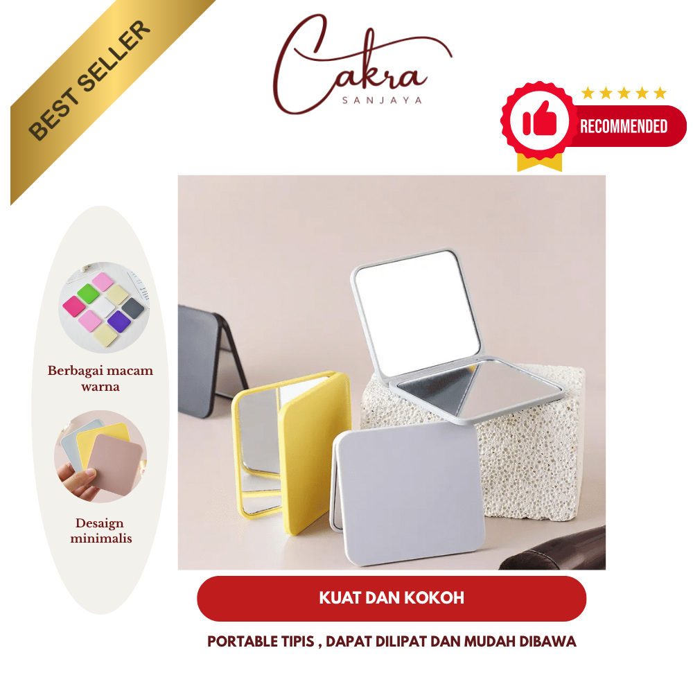 CERMIN LIPAT PORTABLE 2 SISI MINI TRAVELLING  / KACA CERMIN SAKU MAKEUP RIAS PERSEGI TRAVEL / CERMIN