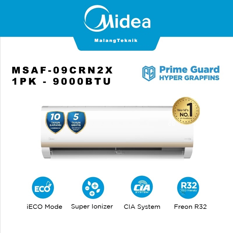 AC Midea Standard 1 PK R32 Series MSAF-09CRN2X Prime Guard Hyper Graphins Cepat Dingin ( Unit Indoor