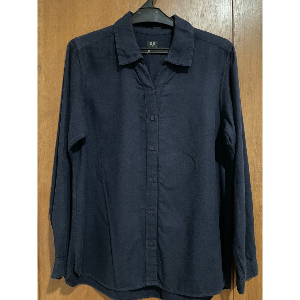 [PL] UNIQLO - Pakaian / Baju Atasan Kemeja / Blouse/ Blus Biru Navy Lengan 3/4 untuk Wanita / Peremp