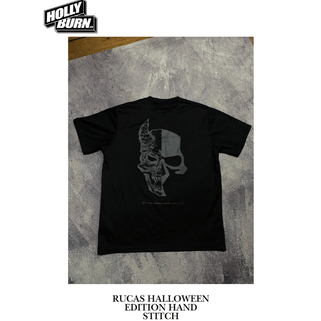 Kaos Rucas Halloween Edition Hand Stitch T-Shirt Original / Baju Rucas Limited Edition Skull / Kaos 