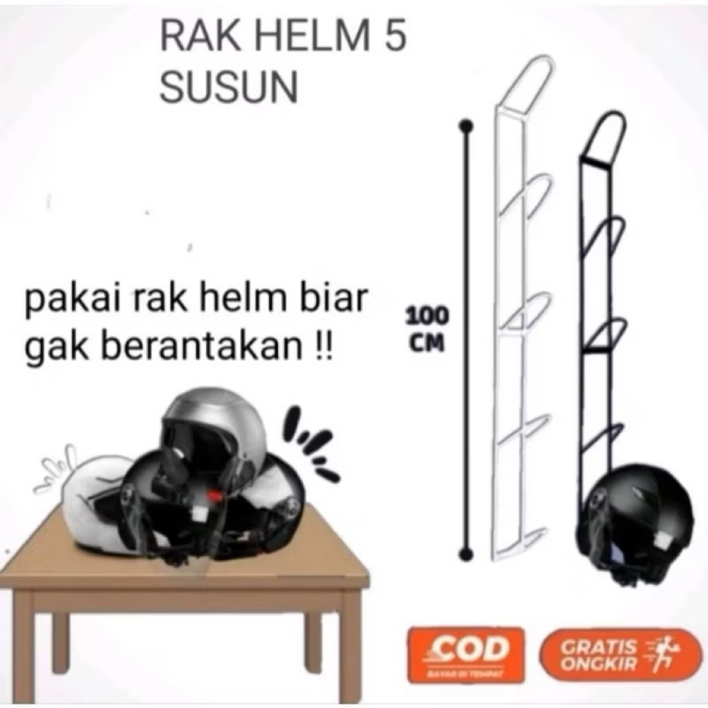 Rak Helm Gantung  5 Susun Tempel Dinding MultiFungsi