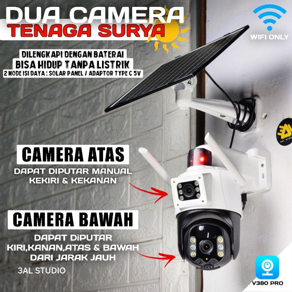 CCTV V380 PRO TENAGA SURYA FRANWELL T20 (WIFI) DILENGKAPI DENGAN BATERAI BISA SOLAR PANEL ATAU ADAPT