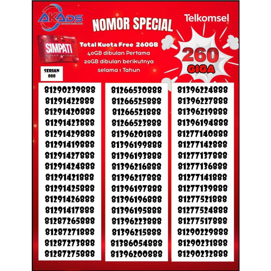 nomer cantik telkomsel serian triple 888
