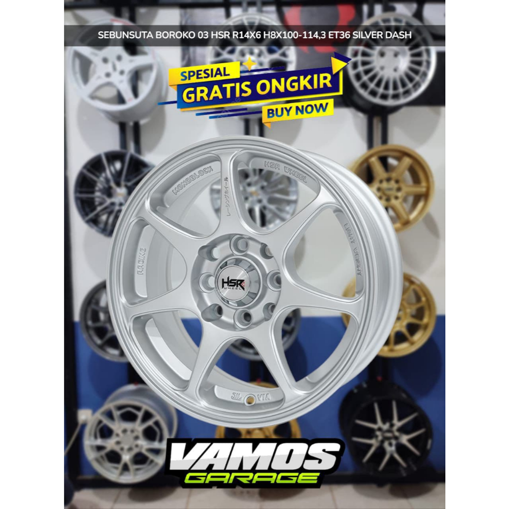 velg HSR SEBUNSUTA R14X6 H8X100-114,3 pelek mobil ring 14 untuk brio, karimun, wagon, xenia dll