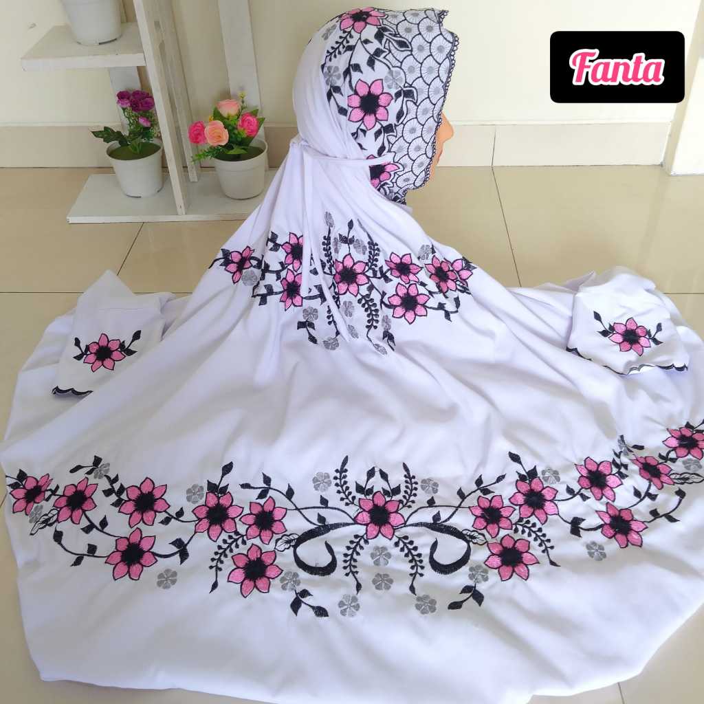 MUKENA TERUSAN PUTIH REMAJA SANTRI MUKENA LAJURAN BAHAN ADEM DAN JATUH MUKENA BORDIR KATUN PREMIUM P