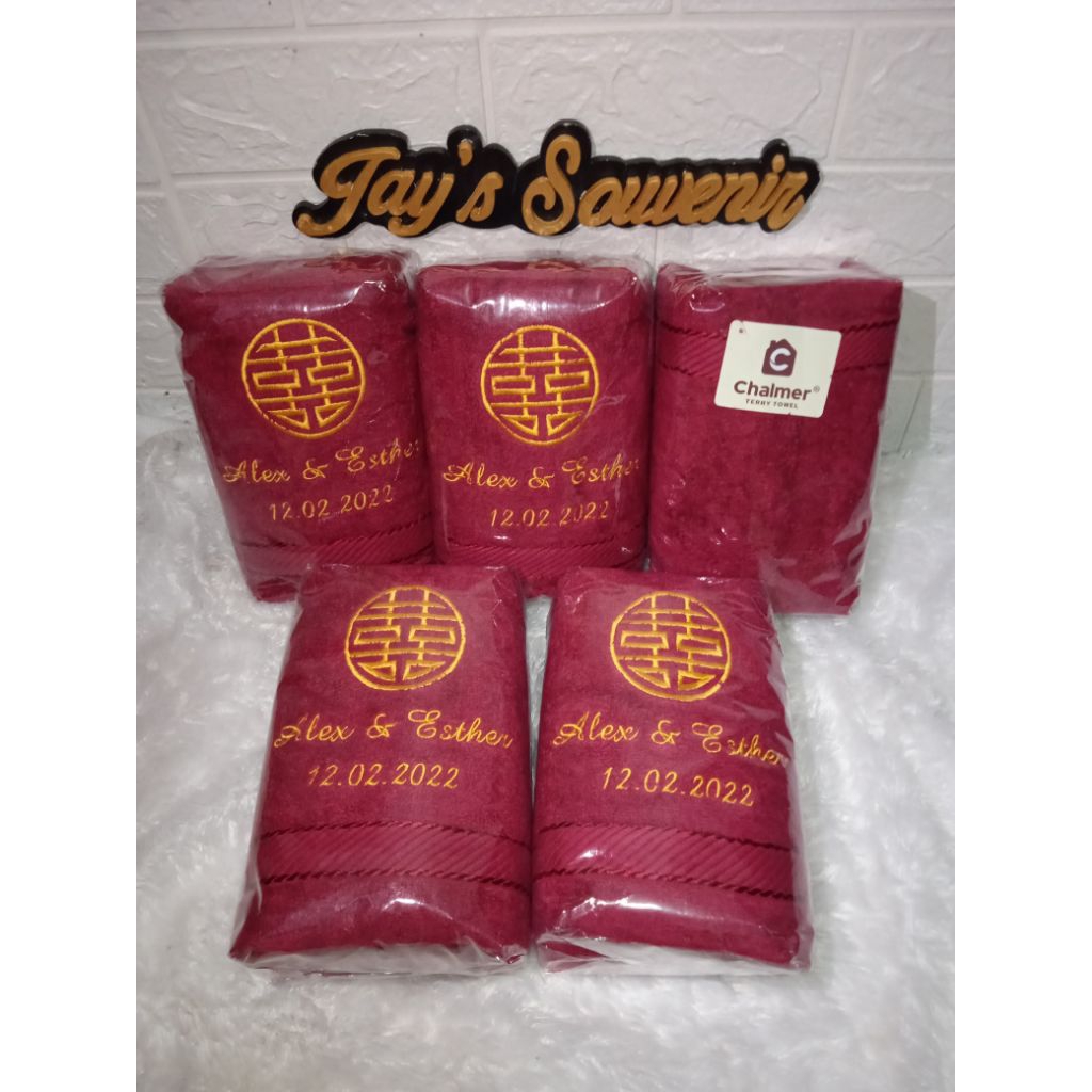 Souvenir Handuk Bordir Custom / 50x100 / Chalmer / Bordir Komputer Custom