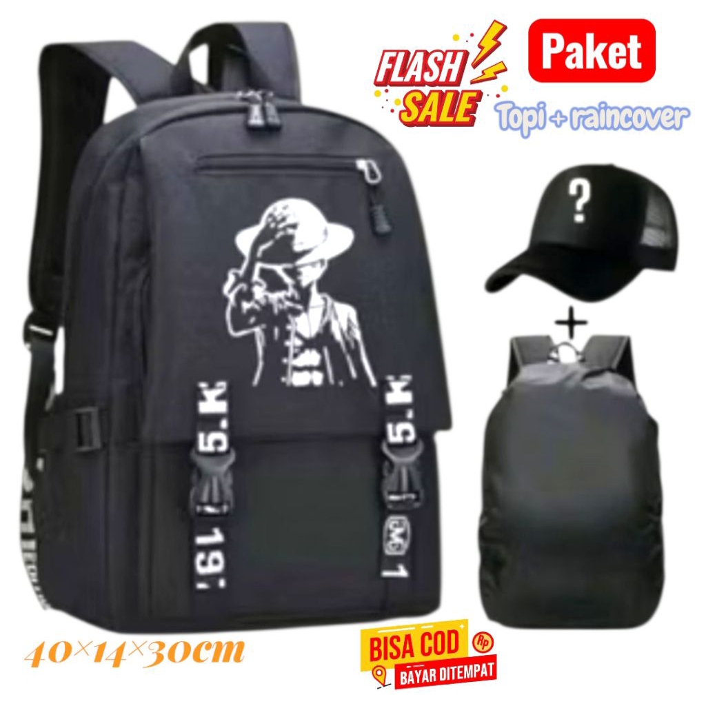 Tas Anime One Piece / Tas ransel sekolah anak laki laki Sd Dan Smp kapasitas besar / Tas punggung an