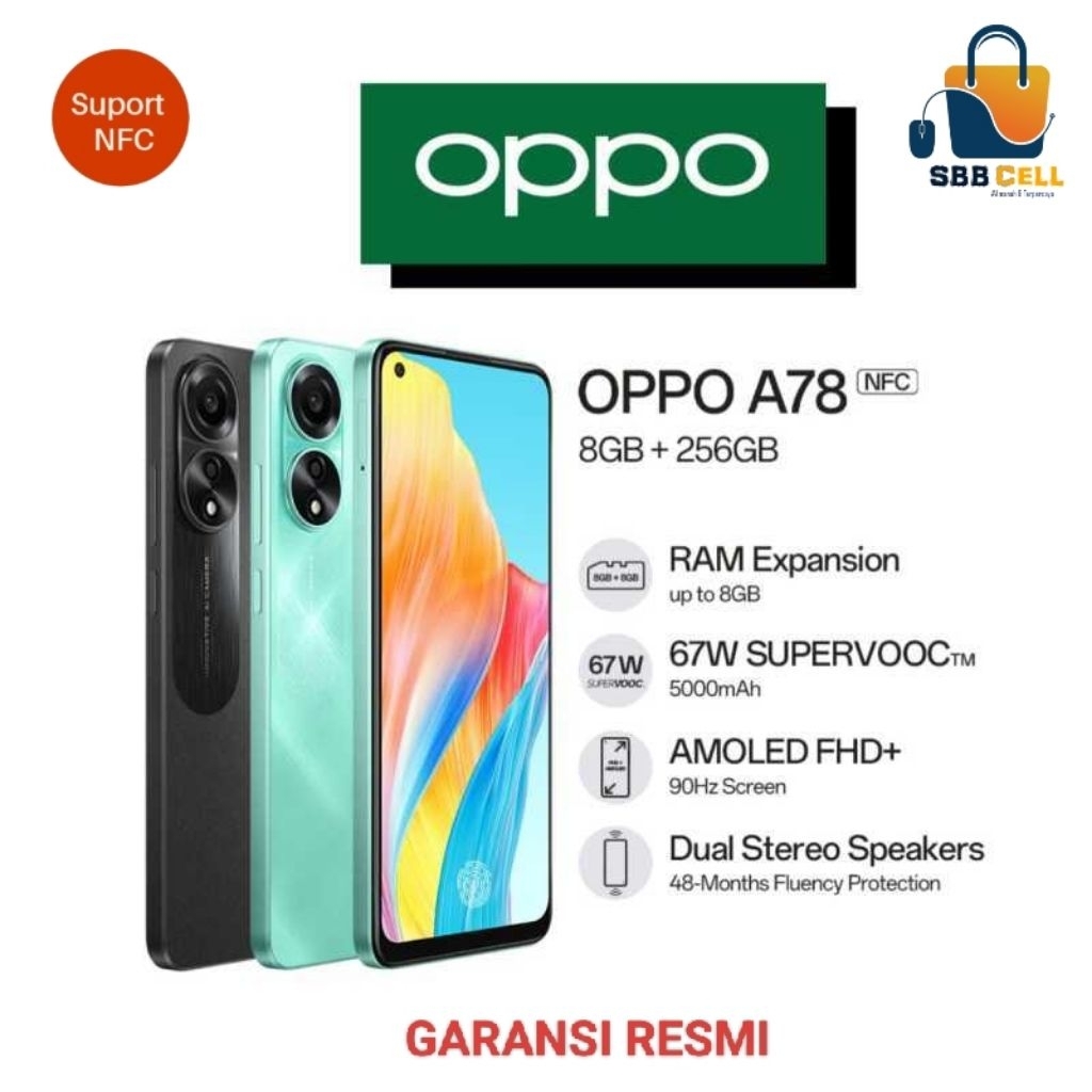 HP OPPO A78 4G 8/256 GB - OPPO A78 4G RAM 8GB ROM 256GB GARANSI RESMI