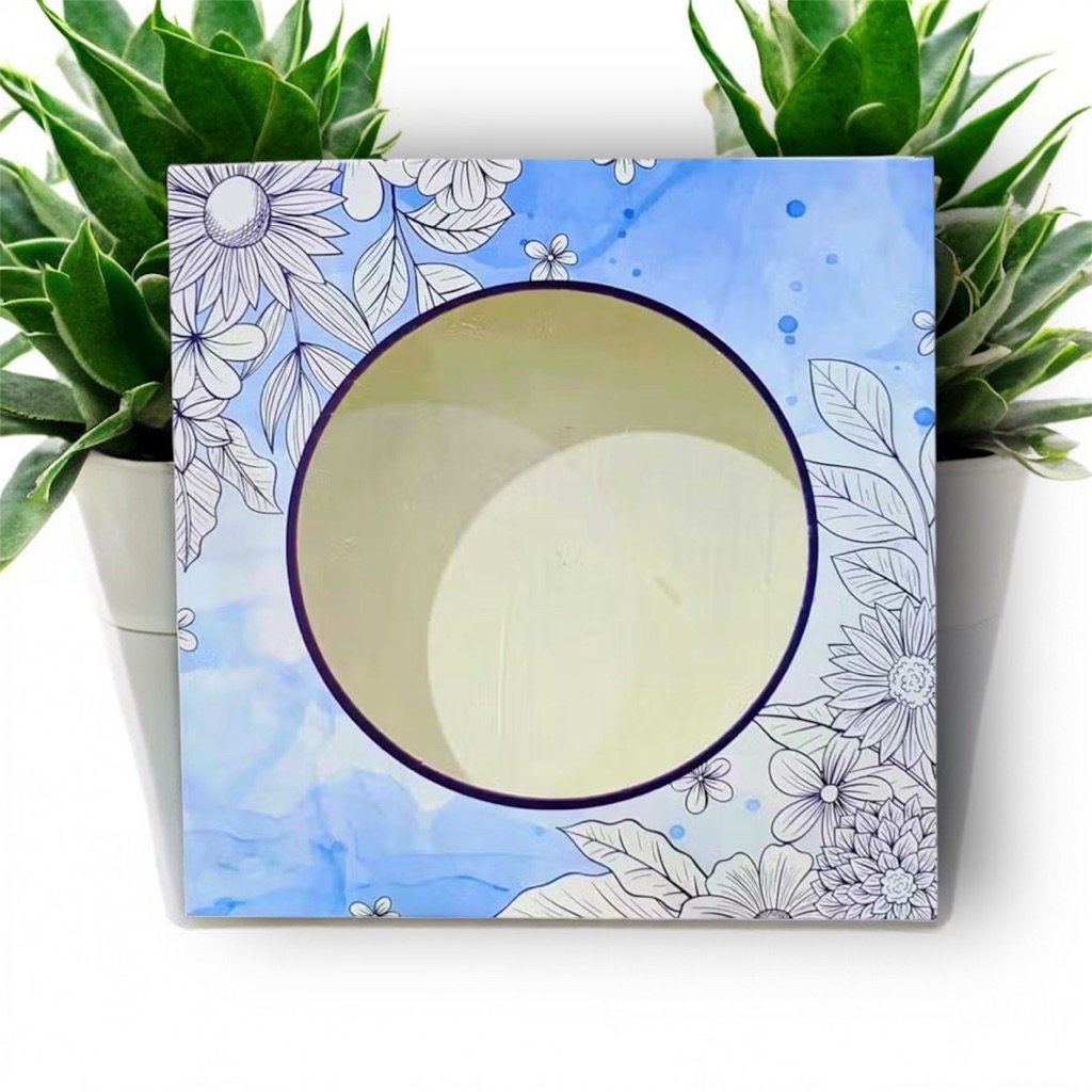 Box Piring Hijab Souvenir Kotak Kado Gift Hampers 21x5x21 Motif Bunga Mika Soft Blue