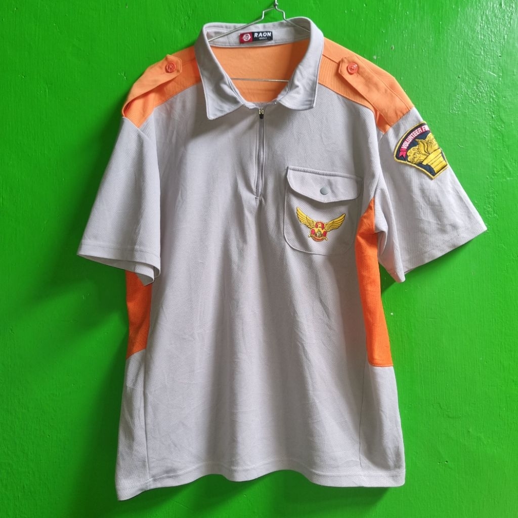 Kemeja Polo Oranye Abu Volunteer Fire, Fire Fighter Pemadam Kebakaran Korea