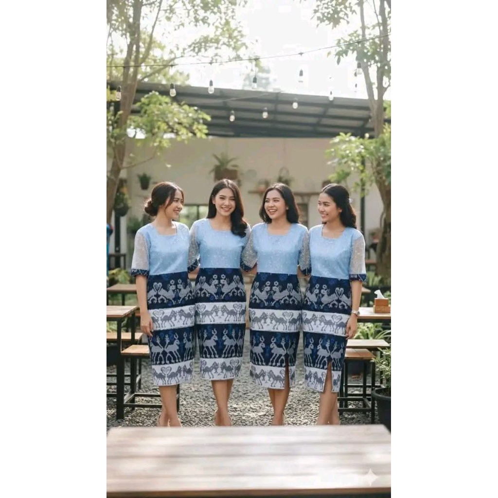DRES TENUN BROKAT BIRU MUDA