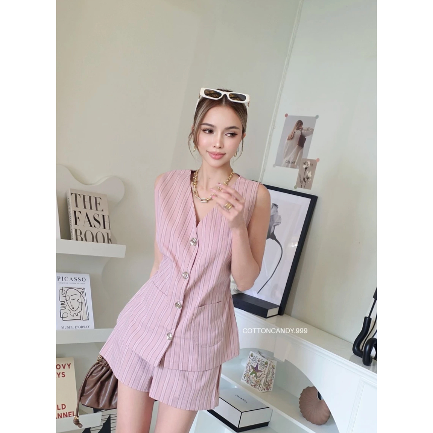 LUXENTIC- TS0448 LADY SET SLEEVELESS VEST SHORT PANTS SETELAN COTTON CANDY IMPORT BANGKOK