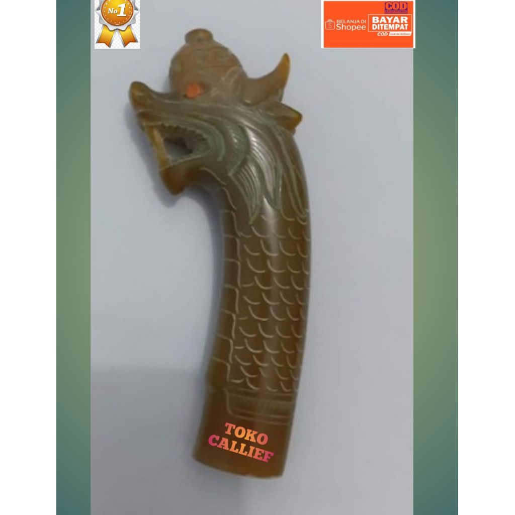 gagang golok bahan tanduk bule ukir naga kuncung