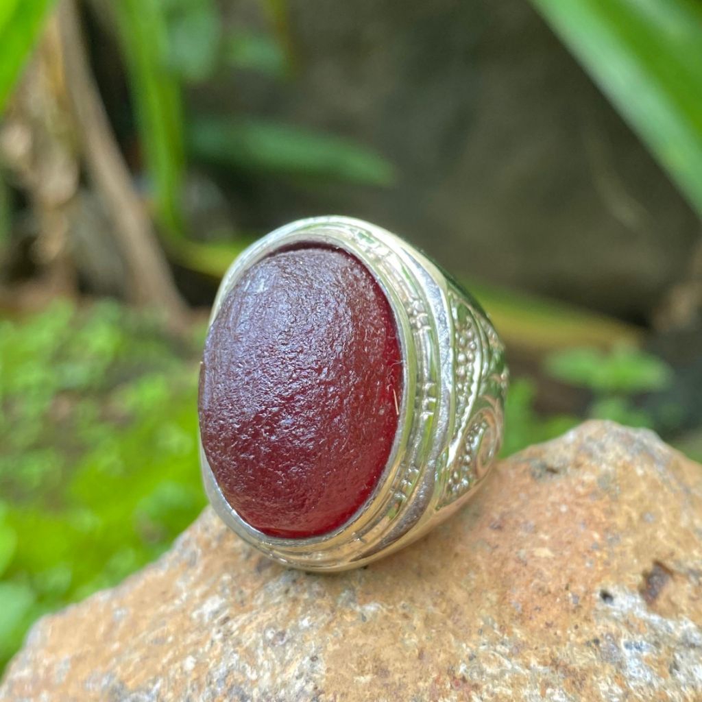 Cincin Batu Akik Natural (Asli) Satam Meteor (COD) Dim Kantoran Ring Alpaka Super Top HQ Obral Murah