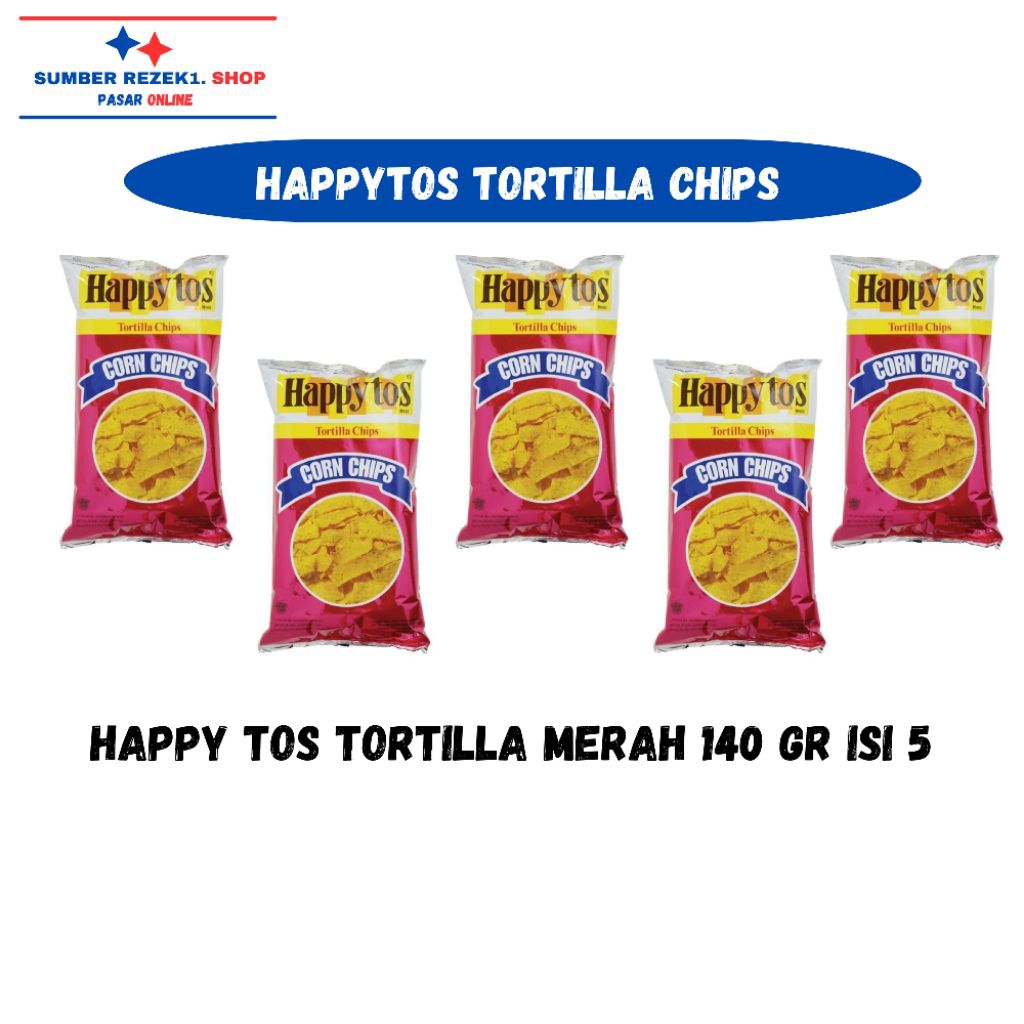 [PAKET HEMAT ISI 5] HappyTos Merah 140 Gr Tortilla Chips Snack Keripik Jagung PROMO MURAH