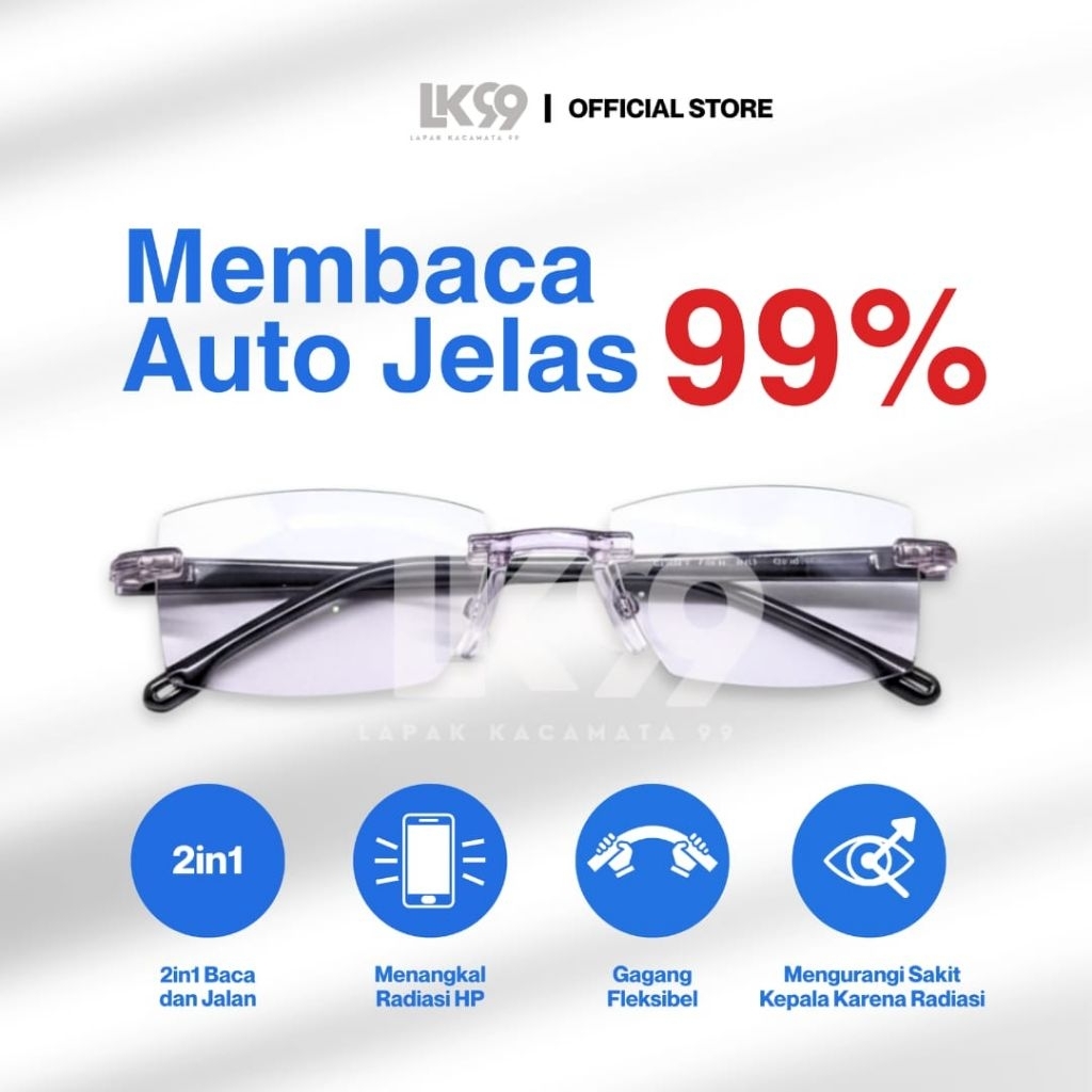 Kacamata Baca Blueray ukuran +100 +150 + 175 + 200 + 250 + 300 | Kacamata Plus Baca  Antiradiasi Com