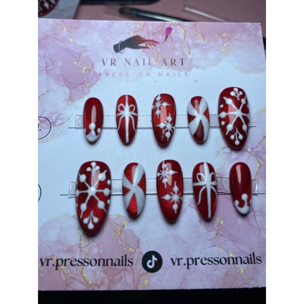Christmas nails / kuku palsu natal / cat eye mix / fake nails hand made / press on nails premium / k