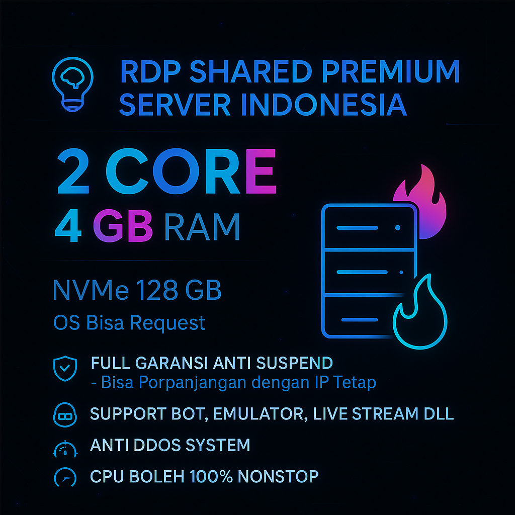 RDP / VPS RAM 4GB 2 CORE / 2 VCPU RAM 4 GB Bulanan Mingguan Harian Murah Windows / LINUX Full Admini