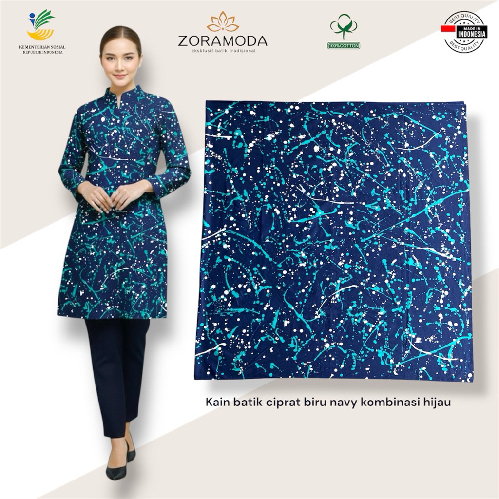 Kain Batik Ciprat Khas Kemensos – Katun Premium Handmade Eksklusif Warna Biru Navy Toska