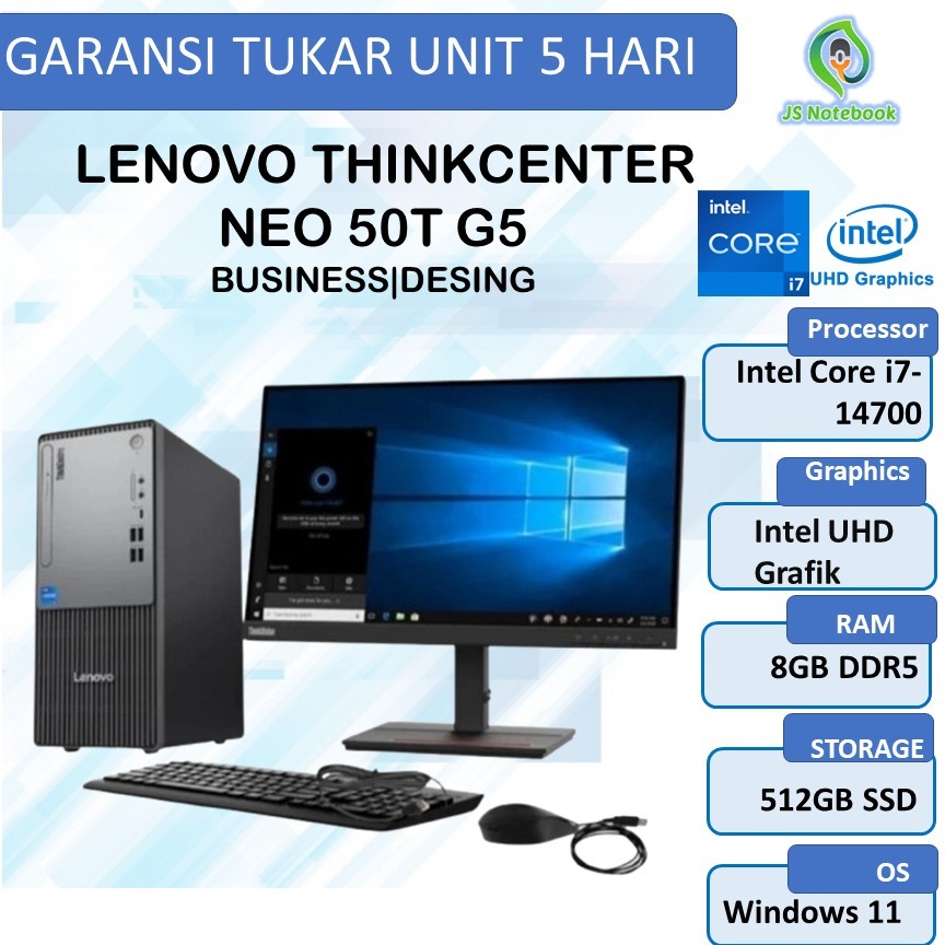 LENOVO THINKCENTRE NEO 50T G5 I7 14700 8GB 512GB W11+OHS BLK  + MONITOR 21.5