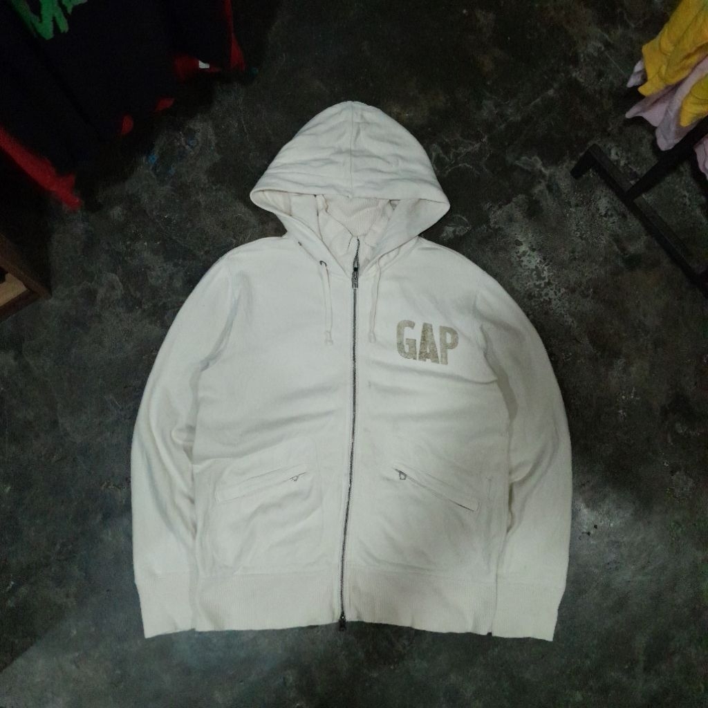 GAP DOUBLE POCKET ZIPPER HOODIE WHITE BONES