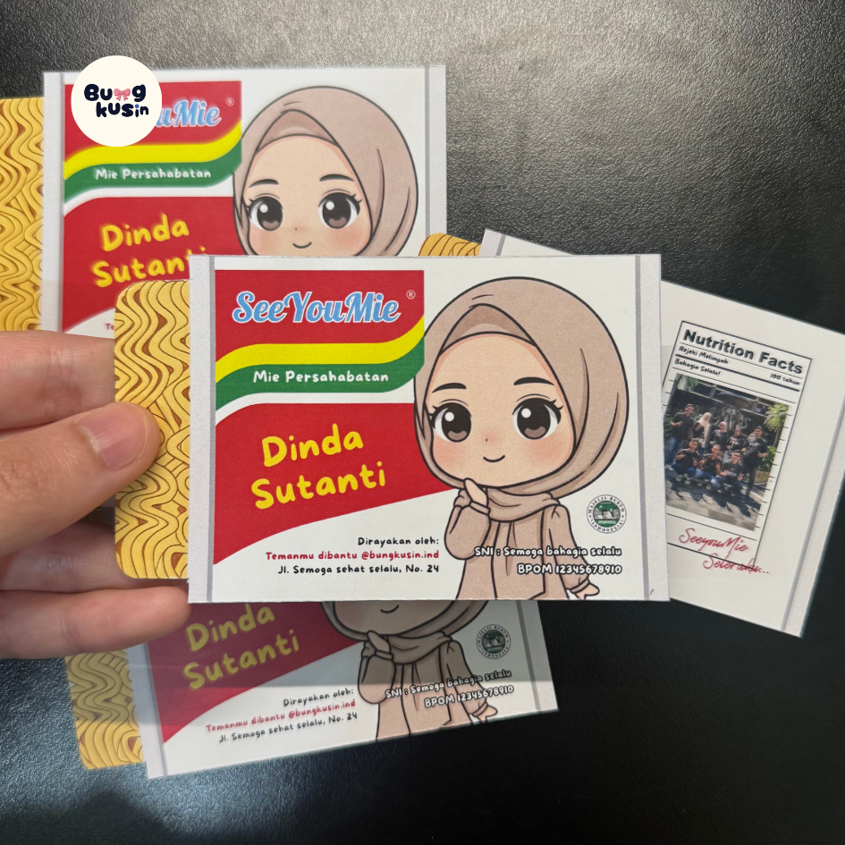 Kartu Ucapan Resign (Mie Instan Edition)  Custom Foto Nama – Hadiah Perpisahan Teman Kerja Resign