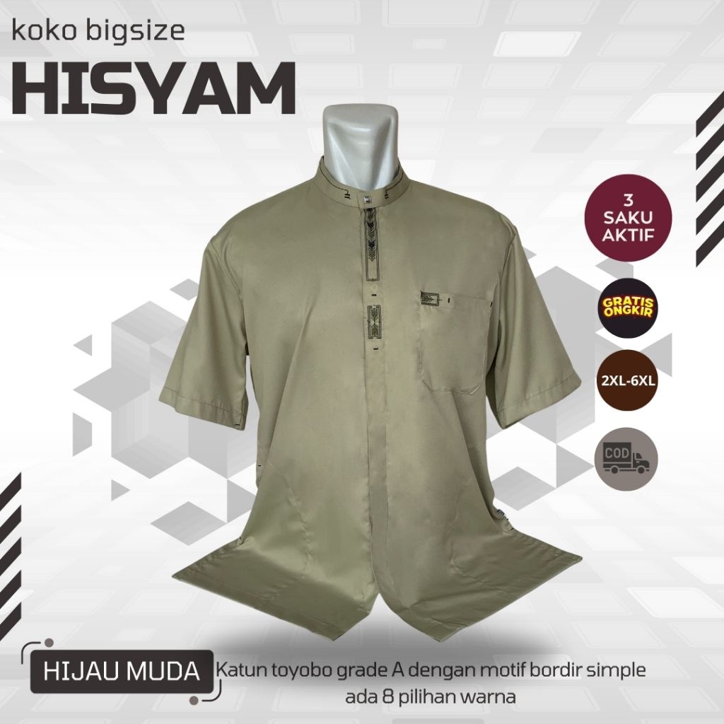Baju Koko Hisyam Hijau Muda JUMBO BIG SIZE XXL XXXL XXXXL XXXXXL XXXXXXL 2XL 3XL 4XL 5XL 6XL Lengan 