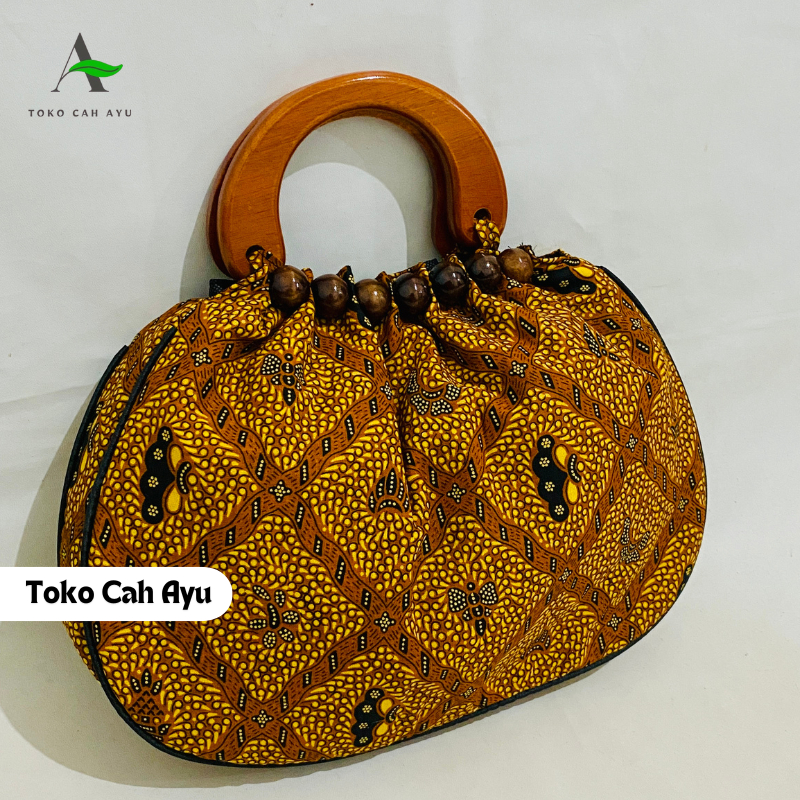 Tas Batik Etnik Pegangan Kayu/Tas Wanita Elegan Khas Jogja Handmade/Tas Batik Unik