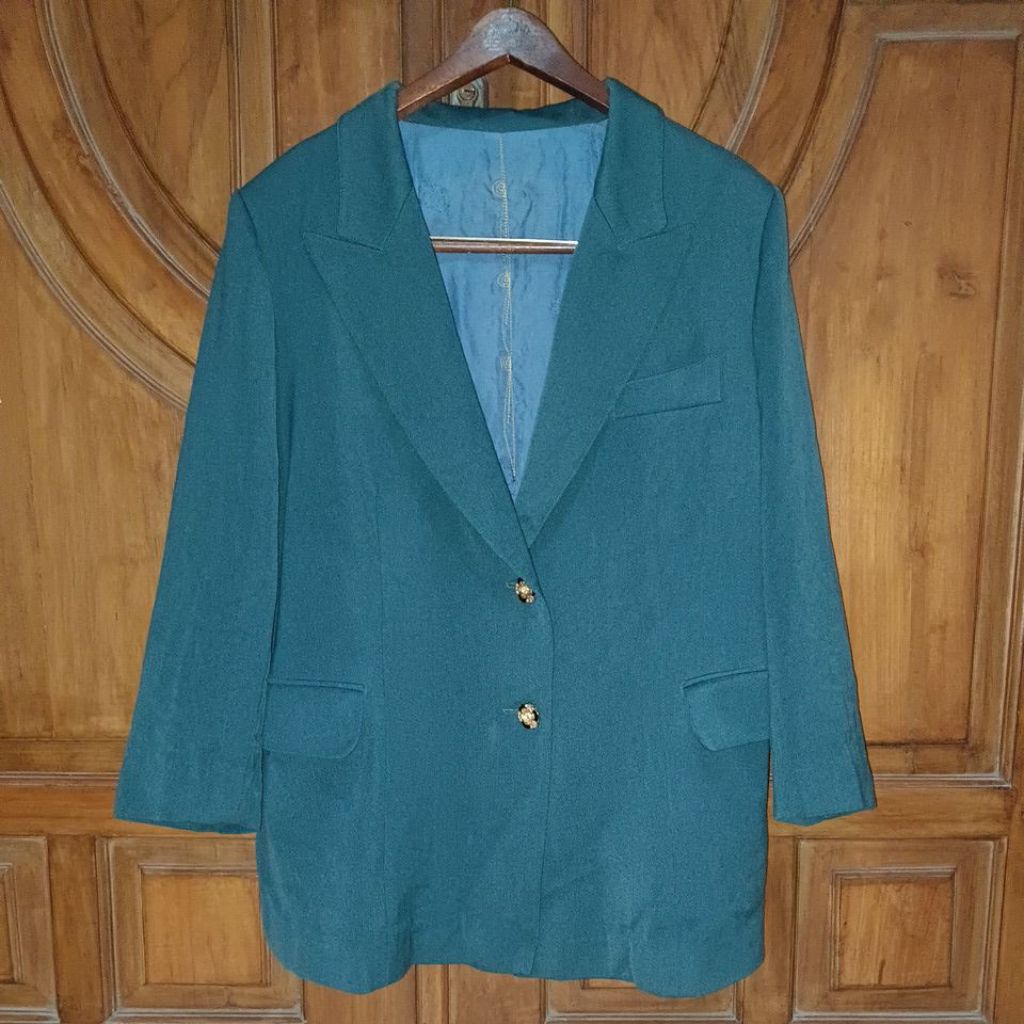 PRELOVED Blazer Formal Slimfit Wanita Hijau Tosca Tua Bigsize LD 112