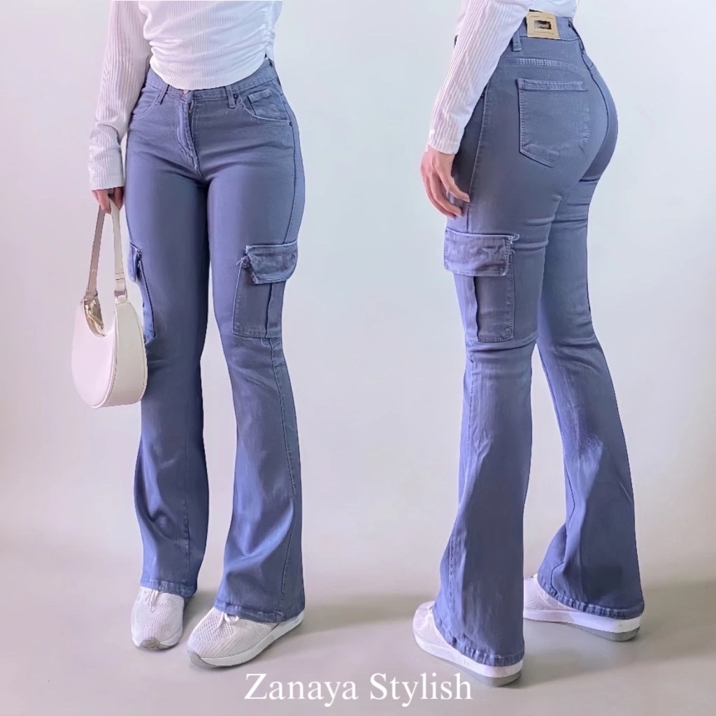 JEANS CUTBRAY CARGO - Celana Cutbray Cargo Jeans Highwaist - Fashion Modern & Trendy