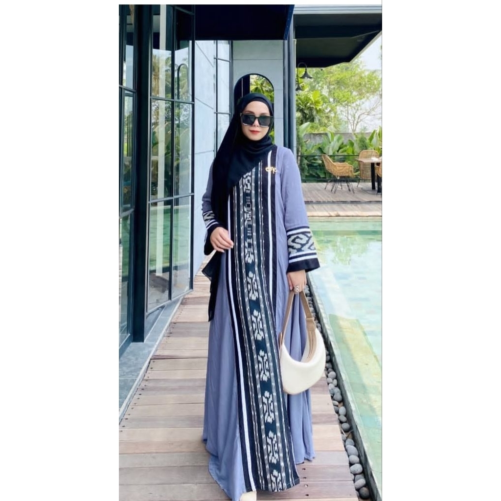 gamis kombinasi tenun