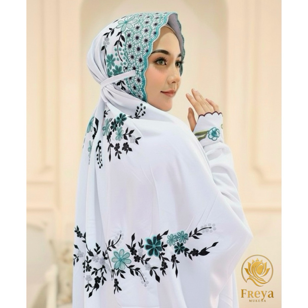 MUKENA DEWASA LAJUR PANJANG BORDIR BUNGA KAIN KATUN POLINO MIKRO PUTIH | MUKENAH TERUSAN BORDIR KUDU